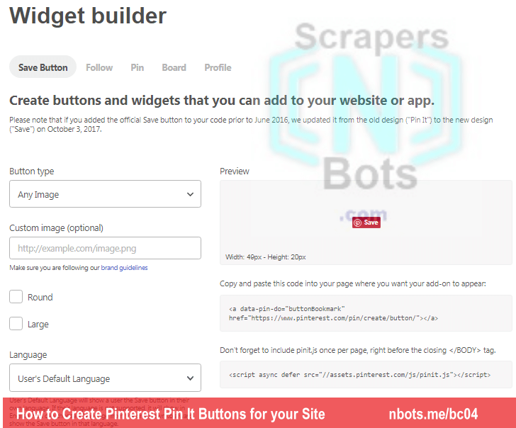 Image of Pinterest For Developers Widget Builder. Image of Pinterest For Developers Widget Builder.