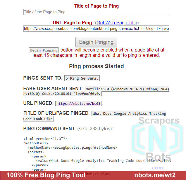 Image of 100% Free Blog Ping Tool Online.