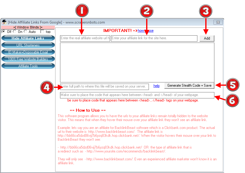 Hide Affiliate Links From Google© Software Screen.