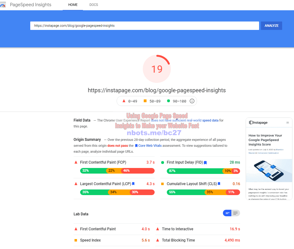 Image of Increase Speed Of Website Google Page Speed Insights Page Speed Score.