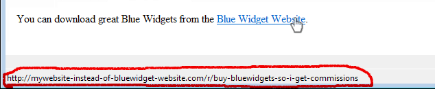Mouse Over Link Showing Affiliate Url In Status Bar.