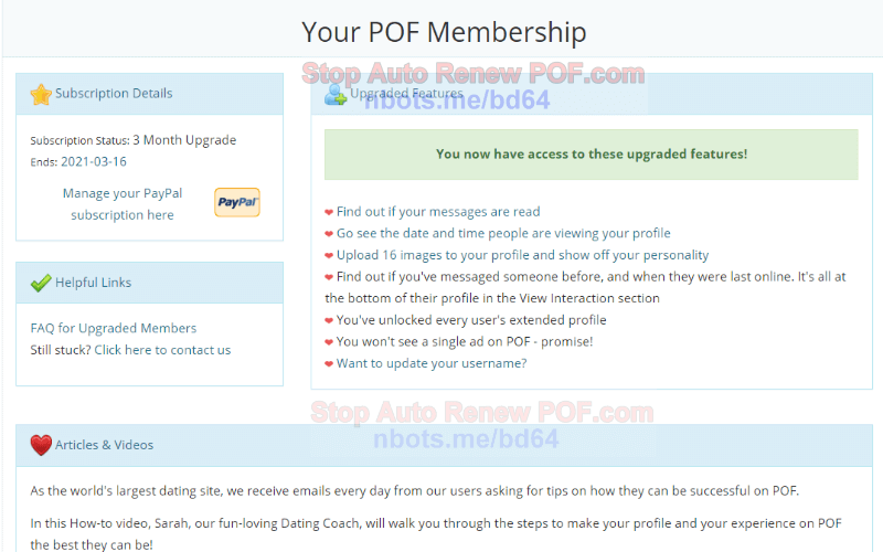  How do I Cancel & Stop Auto Renewal Auto Rebill on POF