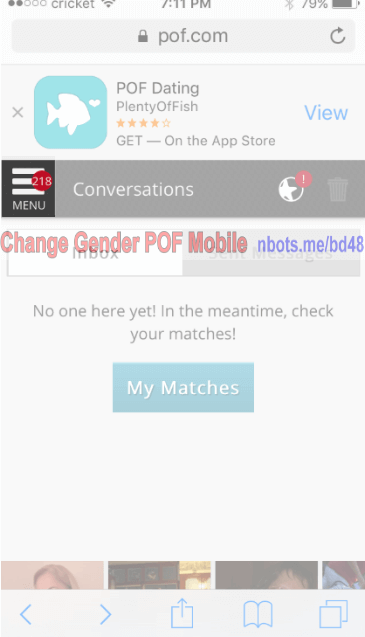 Image of Change Gender POF.com Mobile Menu.