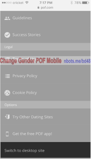 Image of Change Gender POF Mobile Switch to Desktop Site.