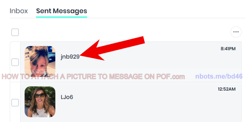 Image of How to Attach Picture to Message on POF.com ➲ Click on Members Profile Name to Open the Conversation.