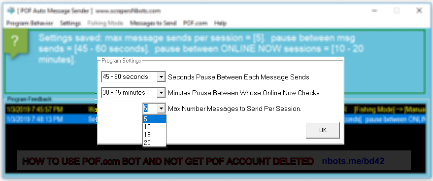 Image of Use Pof Bot Avoid Account Deletion Max Messsages To Send Per Session.