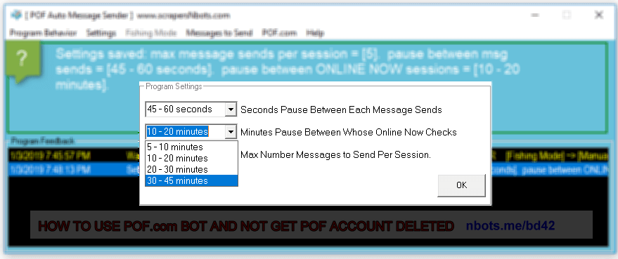 Image of Use Pof Bot Avoid Account Deletion Minutes Pause Between Online Now Checks.