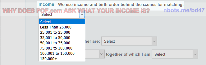 Image of Plenty Of Fish Income Combo Box Income Selection.