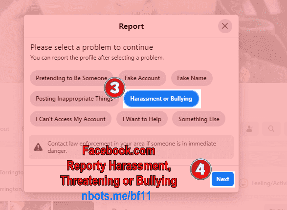 Image of 2 Report Person On Facebook For Harassment Click Harassment Or Bullying Click Next.