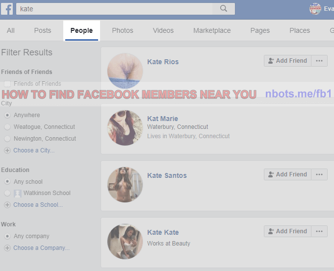 Image of Find Facebook Members Near You Click People Tab.