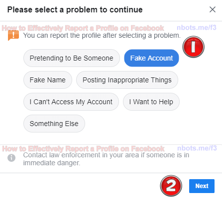 Image of How To Effectively Report Facebook Profile Select Reason Click Next.