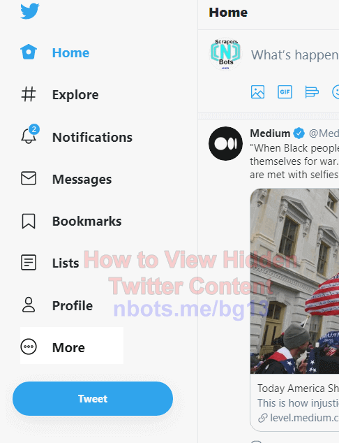 Image of View Twitter Hidden Content Click More Menu Item.