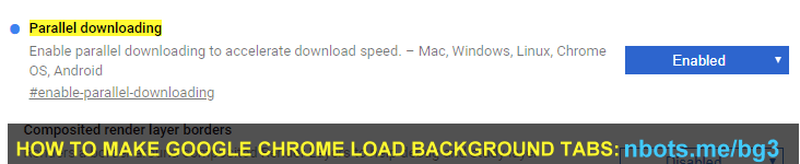 Image of Google Chrome Flags Page Setting Parallel Downloading.