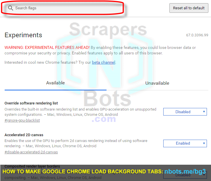 Image of Google Chrome Flags Page.