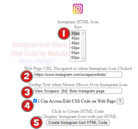 Image of Instagram Html Icon Code Instructions.
