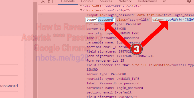 Image of See Asterisk Password In Google Chrome Change Type To Text Or Read Value.