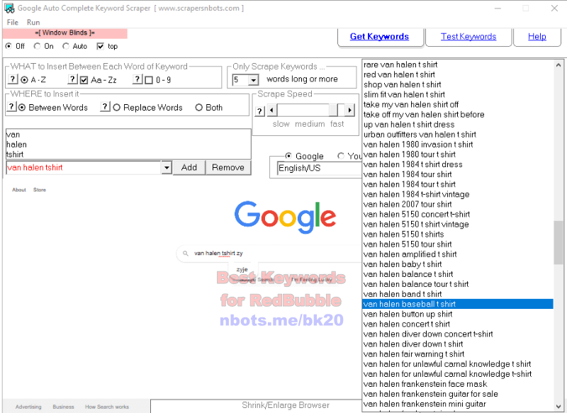Image of Google Auto Complete Scraped Via Software Program.