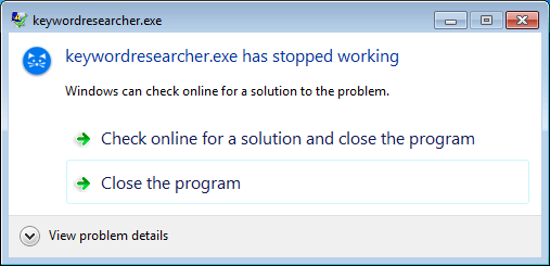 Error message produced when running the Keyword Researcher updated version.