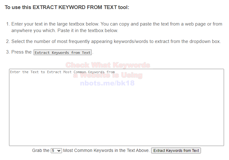 Image of Keywords From Text Tool.