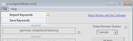 Infinity Google Keywords software menu  File ➯ Save Keywords.