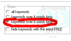 Infinity Google Keywords 'only show keywords over 6 words long' option button ticked.
