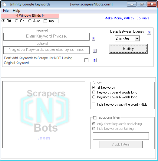 Infinity Google Keywords keyword research and keyword expansion software when it first loads.