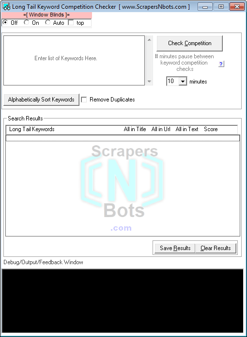 Long Tail Keyword Competition Checker software when it first loads.