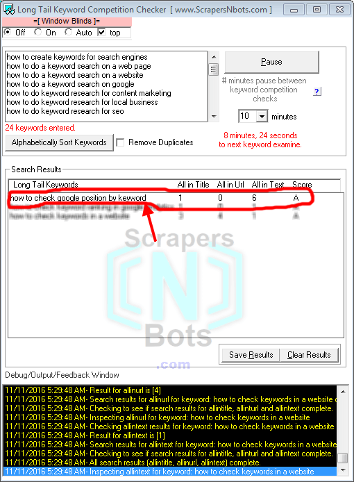 Image of Long Tail Keyword Competition Checker Software Results For Keyphrase How To Check Google Position By Keyword.