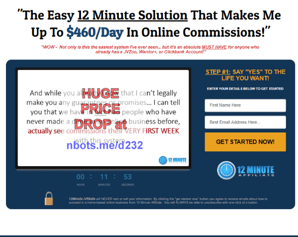 Image of 12 Minute Affiliate Devon Brown Website.
