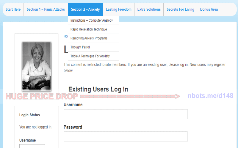 Image of 60 Second Panic Solution Members Area Login Portal.