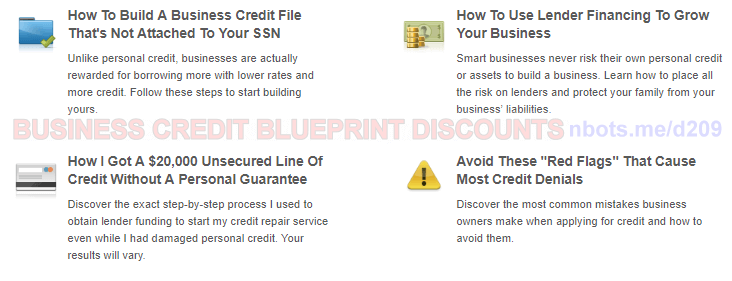 Business Credit Blueprint Chart Showing Things You'll Learn About Business Credit.