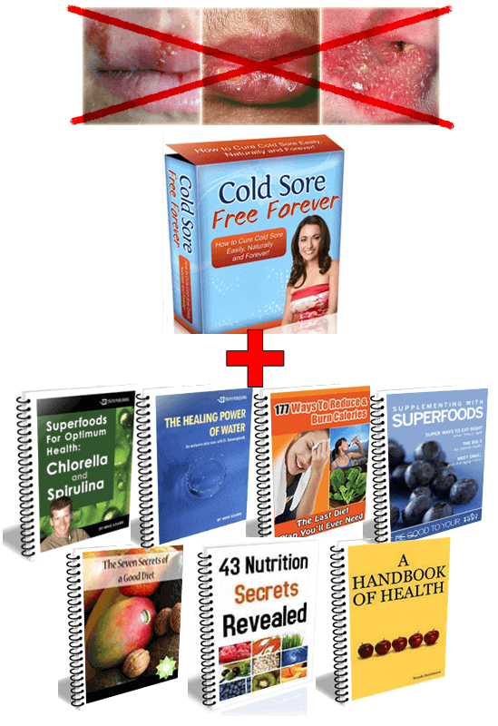 Illustration Showing ALL Products and Bonuses Included with Cold Sore Free Forever.