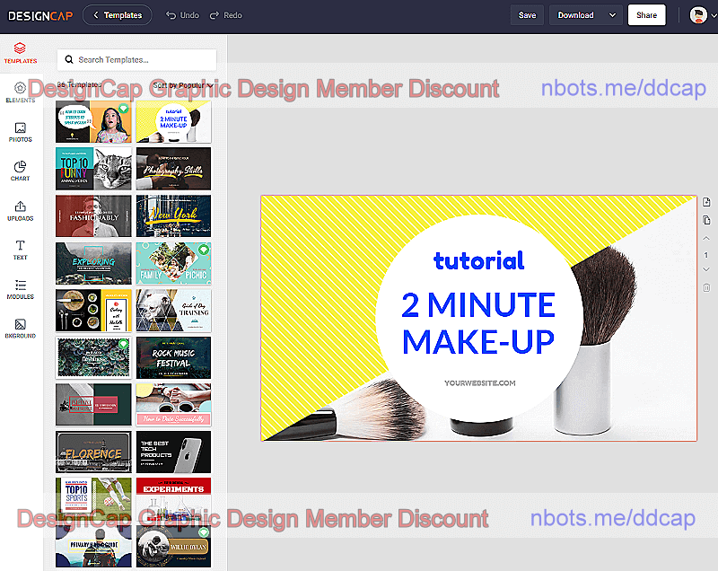 Image of the Graphics Editing Section of the DesignCap Members Area.