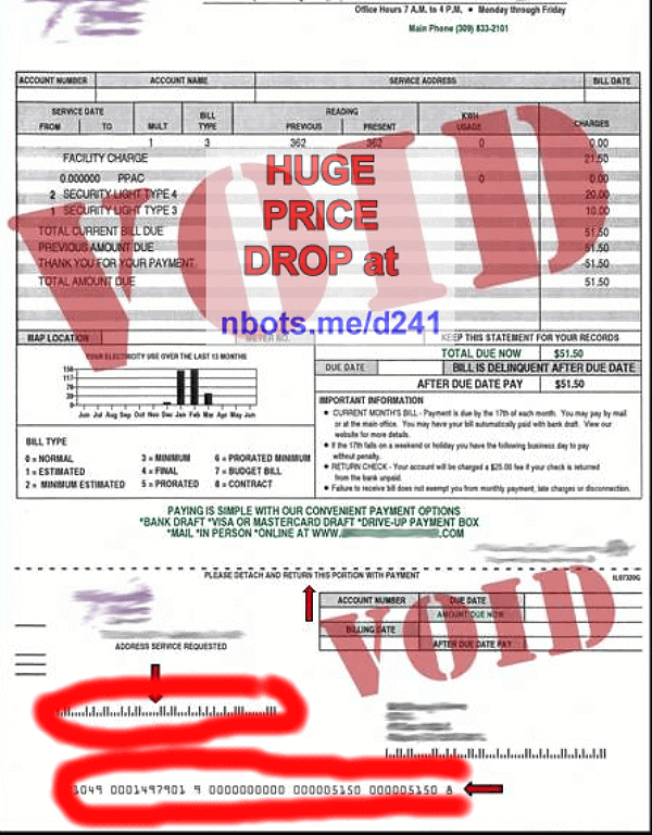 Image of Example Bill Showing where the 'Coupon' Codes are that are the Secret to Getting Out of Any Debt.