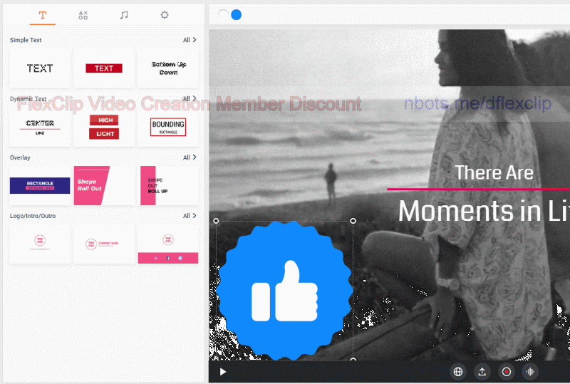 Image of Flexclip Video Creation Members Area Text Edit Panel.