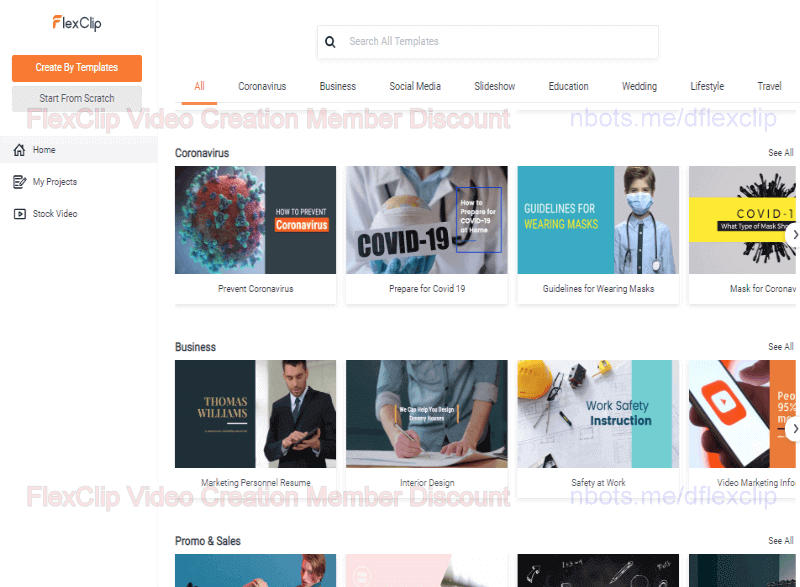 Image of FlexClip.com Video Creation Members Area.