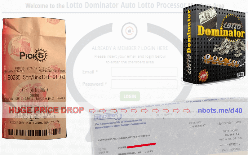 Image of Lottery Dominator Members Area Screen with Winning Lotto Tickets.