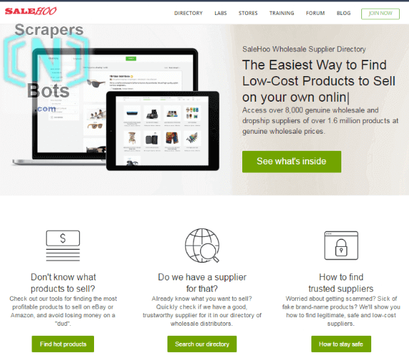 Salehoo Wholesale Suppliers Dropshippers Website.