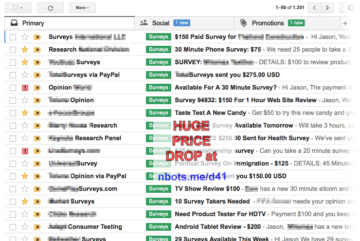 Image of SurveysForCash Offers Delivered to my Email Inbox.
