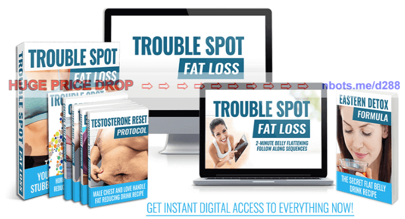 Image of all the digital items included with Trouble Spot Fat Loss discounted purchase.