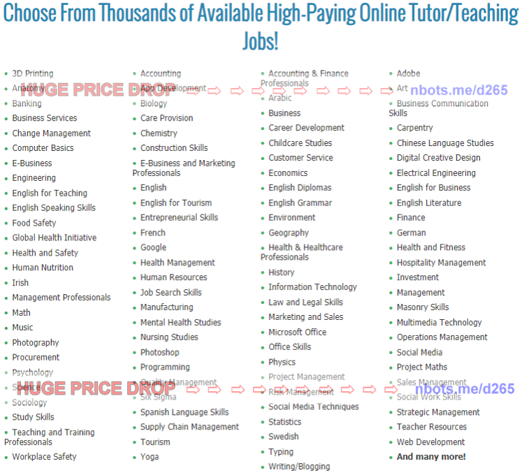 Image of List of Dozens of Tutoring and Teaching Jobs Available as a Tutor Jobs Online Member.