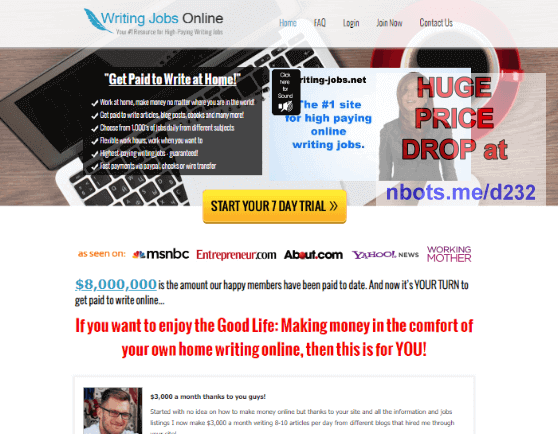Image of Writing Jobs Online writing-jobs.net Website.