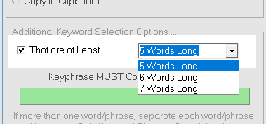 Remove any keyword phrases that are not at least 5 words long or longer.