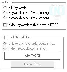Image of Infinity Google Keywords software keyword filter options.