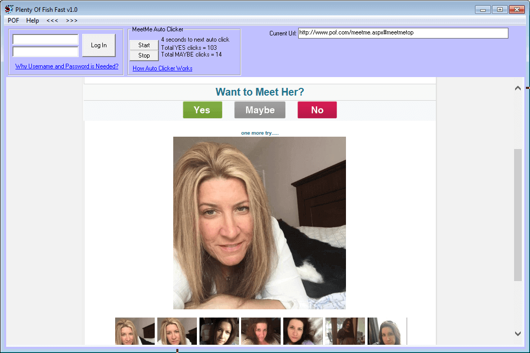 Image of Plenty Of Fish Fast Auto Clicker Software Main Screen.