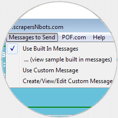 Image of POF Bot 'Use Built in Message' and 'Use Custom Message' of message sending.