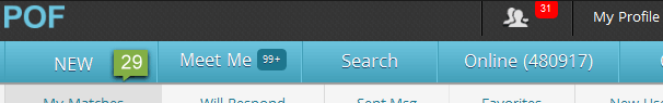 Plenty Of Fish message inbox with 29 new messages. Image of Plenty Of Fish inbox showing 29 new messages.