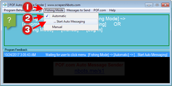 Image of how to run POF Auto Message Bot in Automatic Mode.