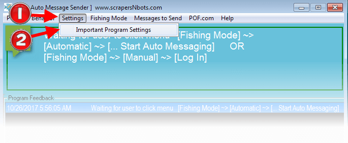 Image of menu item Settings > Important Program Settings.