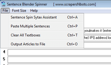 Image of Sentence Blender Spinner File Menu.